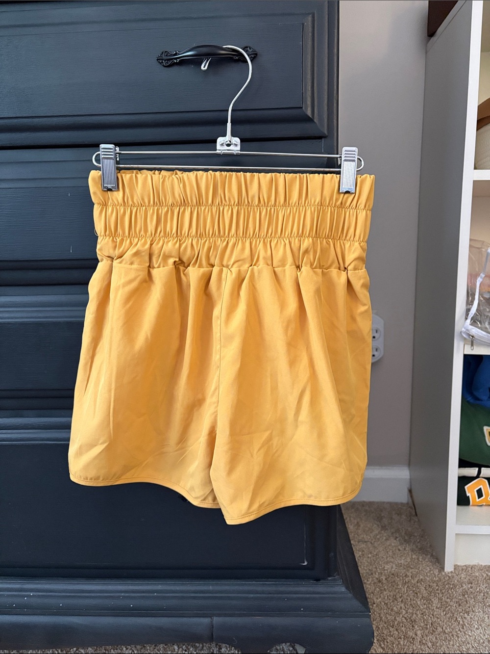 Women's High-Waist Smocked Athletic Shorts in Mustard
